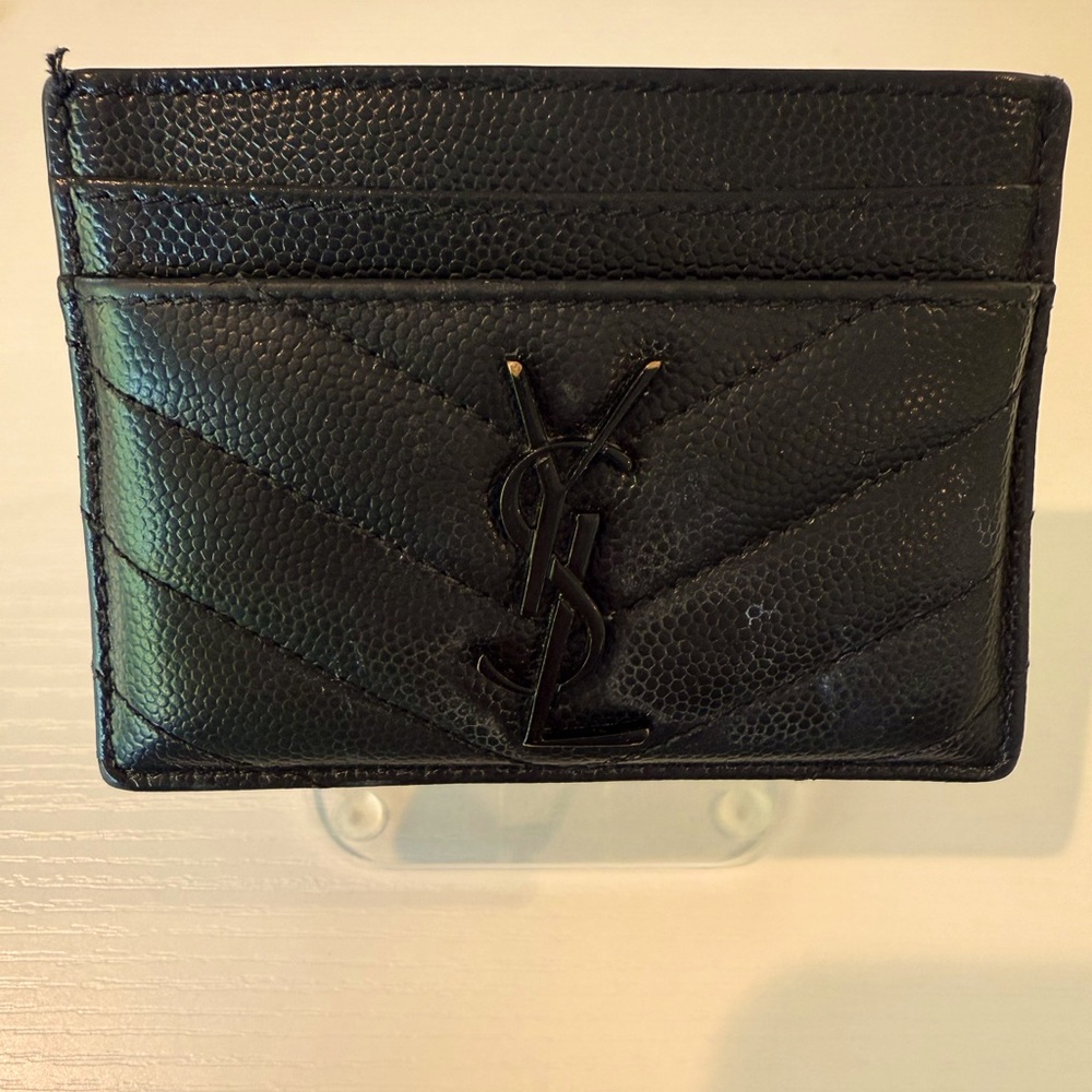 Saint Laurent Cassandre Card Case black leather w/ black hardware 100% authentic